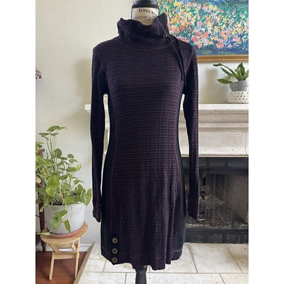 Prana Kelland Wool Blend Plum Burgundy Stripe Sweater Knit Long Sleeves Medium - Picture 12 of 12